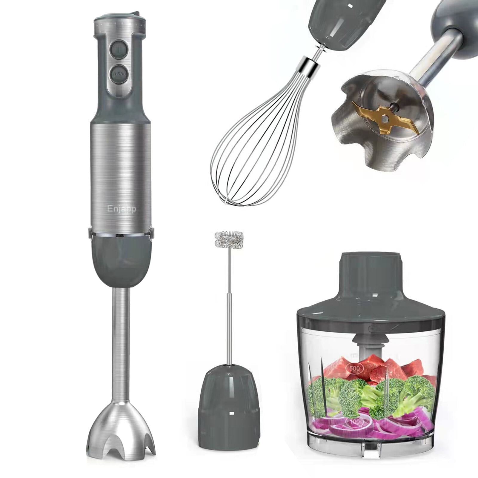  Immersion Hand Blender,5 in1 Emulsion Blender 800W 20 Speed,  500ML Chopper, 600ML Beaker, Stainless Steel Whisk and Milk Frother for  Smoothie, Baby Food, Sauces,Puree, Soup（BPA-free）: Home & Kitchen