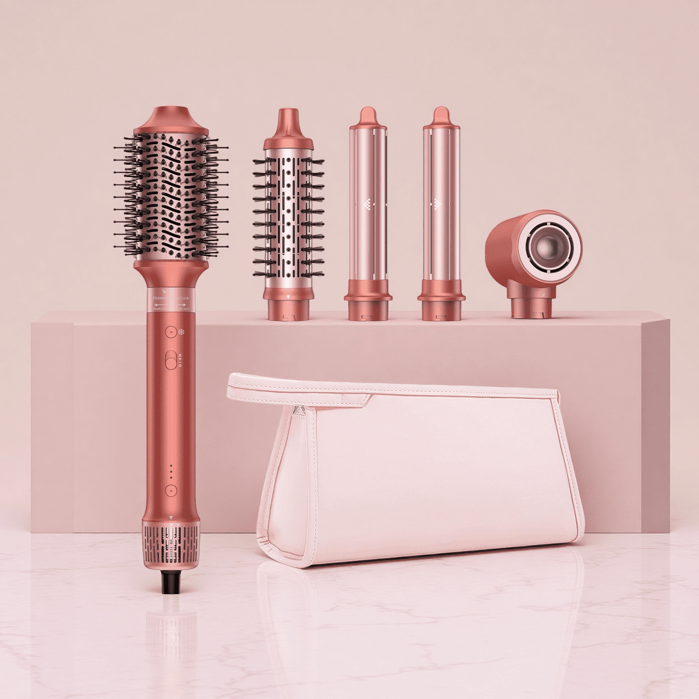 5 in 1 High Speed Hair Styler 110000 RPM Brushless Motor Hair Dryer Brush Auto Air Curler Volumizing Smooth Ionic No Heat Damage Cool Shot Lockable Attachments Travel Bag