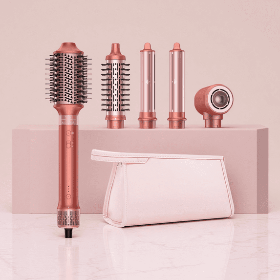5 in 1 High Speed Hair Styler 110000 RPM Brushless Motor Hair Dryer Brush Auto Air Curler Volumizing Smooth Ionic No Heat Damage Cool Shot Lockable Attachments Travel Bag