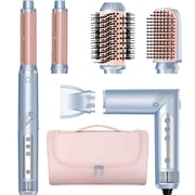 5 in 1 Hot Air Multi-Styler Professional Hair Wrap Styler Set with Air Curlers, Hair Dryer Brush, Straightener, Concentrator for Fast Drying Curling Straightening, Gift for Women,Deep Blue