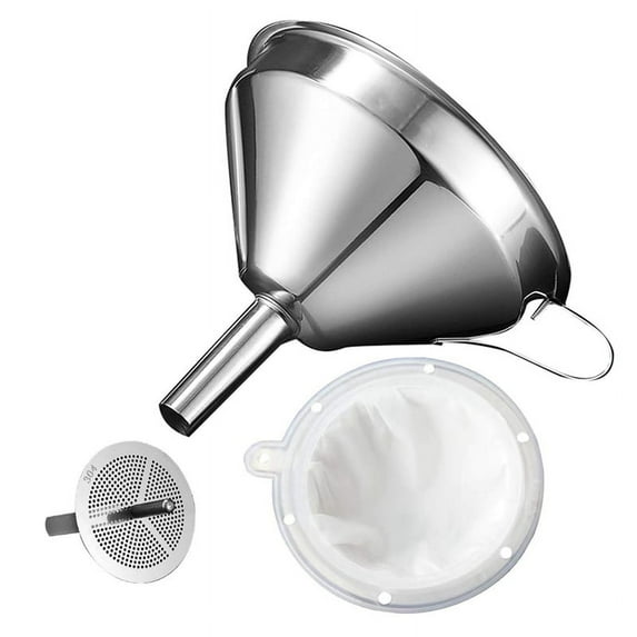 5.1 Inch 304 Stainless Steel Kitchen Funnel with 200 Mesh Food Filter Strainer for Transferring Liquids,