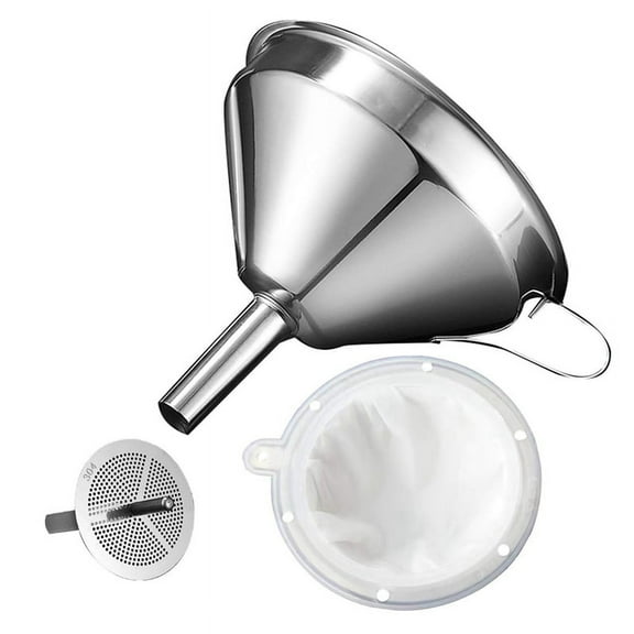 5.1 Inch 304 Stainless Steel Kitchen Funnel with 200 Mesh Food Filter Strainer for Transferring Liquids,