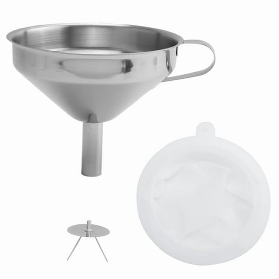 5.1 Inch 304 Stainless Steel Kitchen Funnel with 200 Mesh Food Filter Strainer for Transferring Liquids, Oil, Making Jam