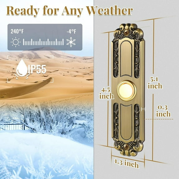 5.1 Inch Heavy Duty Doorbell Push Button Metal Led Light Door Bell Wired