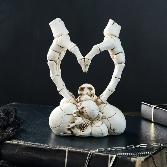 5.1 Inch Skeleton Hand Heart Resin Ornament, Halloween Gothic Skeleton Hand Holding Heart for Table Shelf Mantel Decor
