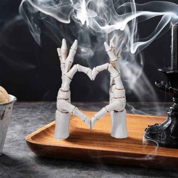 5.1 Inch Skeleton Hand Heart Resin Ornament, Halloween Gothic Skeleton Hand Holding Heart for Table Shelf Mantel Decor