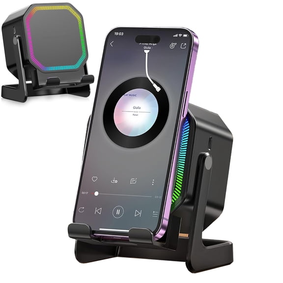 5 in 1 Induction Bluetooth Speaker with Phone Stand,8 RGB Colorful Ambient Light,360 Rotation Adjustable Holder Compatible with Most Phones,Rechargeable Wireless Bluetooth Speaker for Adults Teens