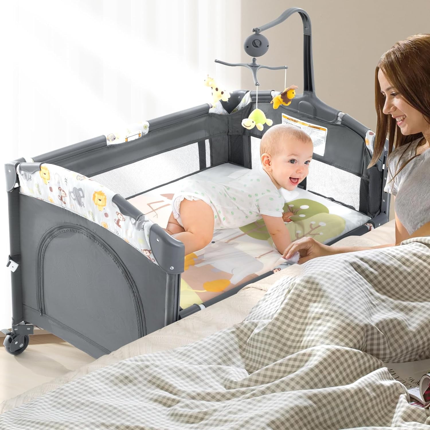 5 in 1 Infant Newborn Baby Crib,Baby Bedside Cribs,Pack and