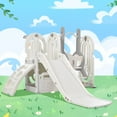 thumbnail image 1 of 5 in 1 Kid Slide Playset Structure, Indoor Outdoor Backyard Playground Playset, Freestanding Slide and Swing Set with Climbing Ramp & Basketball Hoop for Toddlers, Kids Indoor & Outdoor,Gray, 1 of 7
