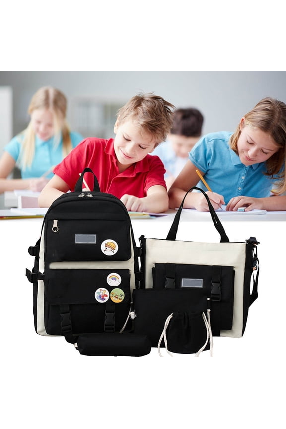 5 In 1 Large Capacity Cloth Backpack Set, Includes Messenger Bag, Beam Bag, Pencil Case And Handbag, Lightweight Washable Fabric Multi-Pack Storage Bags For Daily Commute And Short Outdoor Trips