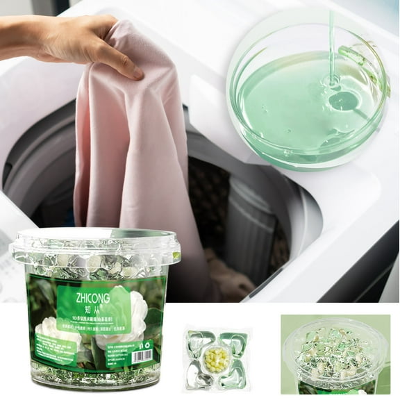 5 In 1 Laundry Detergent Beads 100 Pack Concentrated, Long Lasting Fragrance Softening Stain Removal, Water Soluble Film Washing Pods for Home Machine Wash 8-12 Pieces Per Bead