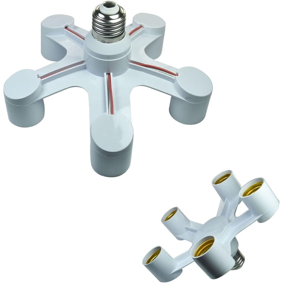 5 in 1 Light Socket Splitter, E26/E27 Light Bulb Socket Outlet Adapter, 5 Way Lamp Lighting, Multi Holder Extender for Extension Socket Lamp Holder Converter