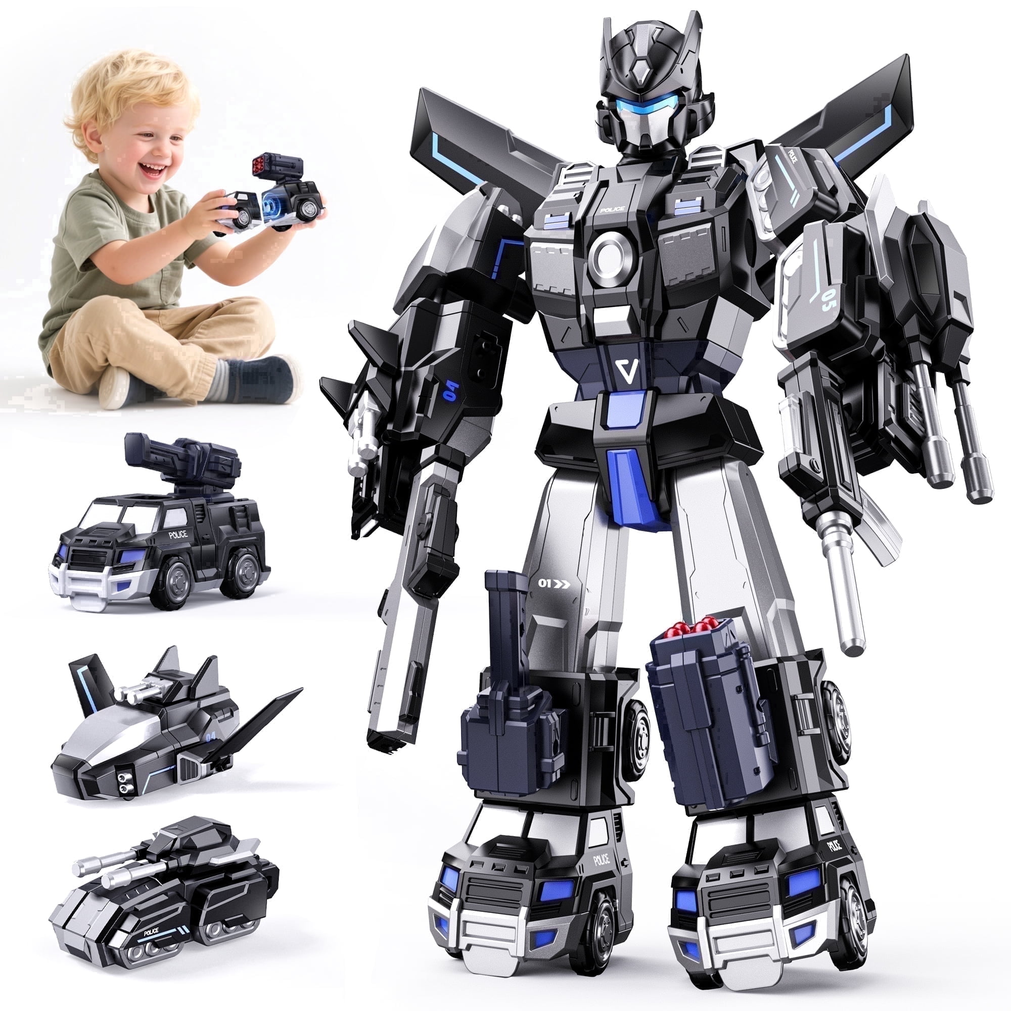 Gelomee Transforming Toys for 4-7 Year Old Boys, Magnetic Robots Toys for Kids, Easy to Assembly, Ideals Birthday Gift Aged 3-8 Years Old