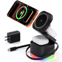 5 in 1 Magnetic Wireless Charger Stand with Night Light, Foldable Wireless Charging Station Built-in Retractable Cable, Fast Wireless Charger for iPhone 17/16/15/14/13/12, Apple Watch, AirPods Pro 3