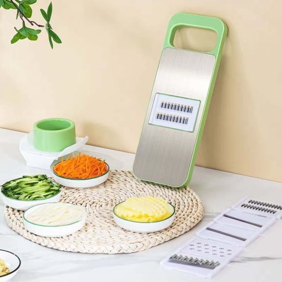 5 In 1 Mandoline Slicer with Slide-On Hand Guard - Vegetable Slicer, Carrot Shredder,Safe Potato/Garlic Slicer Vegetable Cutter, Waffle Fry Cutter,11X4in