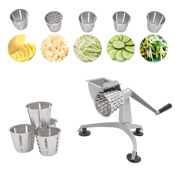 5 in 1 Manual Vegetable Cutter Machine with Stainless Steel Changeable Blades Rotary Cheese Grater Kitchen Tool Food Slicer Vegetable Shooter Potato Hashbrown Grinder
