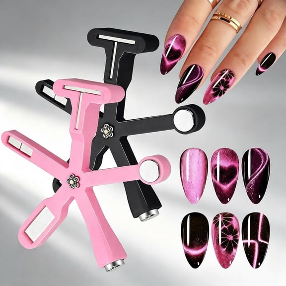 5 in 1 Multi Function Cat Eye Nail Magnet Wand, Nail Art Magnet Stick, Create Heart Stripe Galaxy Spider Web Cross Cat Eye Effects, Nail Art Supplies for Beginners Professionals Home Salon Daily Use
