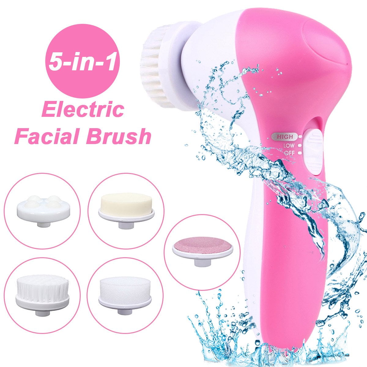 5 in 1 Multifunction Electric Electronic Beauty Deep Clean Face Skin Facial Cleaner Cleansing Cleanser Care Spin Brush and Massager Scrubber Exfoliator Machine Cleaning System