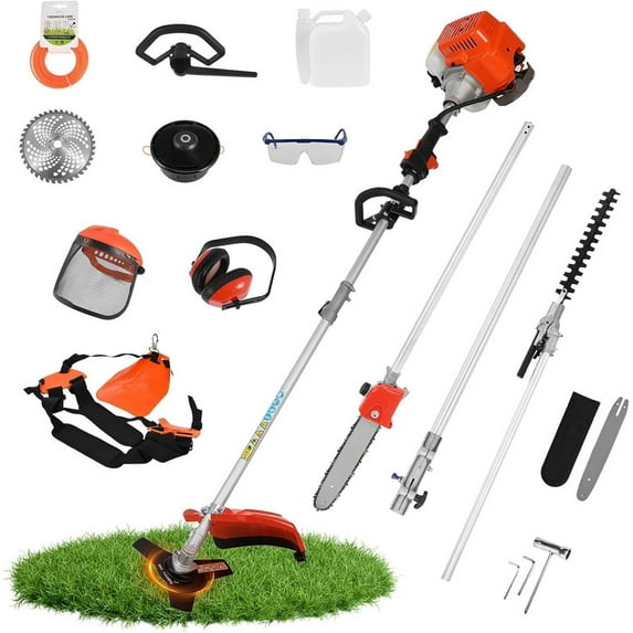 5 in 1 Multifunctional Weed Eater, 52CC 2-Cycle Gas Cordless Hedge Trimmer, 2025 Upgraded Weed Eater Gas Powered, String Trimmer, Handheld Chainsaw Brush Cutter for Yard, Garden (Orange)