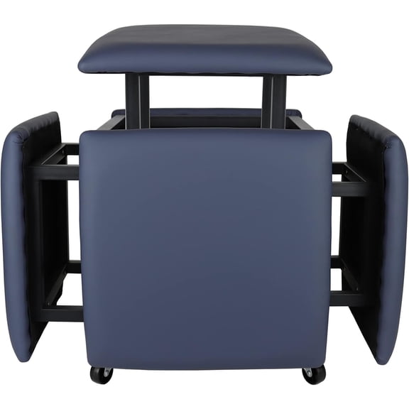 5 in 1 Nesting Ottoman Cube Chair, Stackable Stools, Leather Square Ottoman Bench, Foot Stool with Wheels for Living Room,Dining Room 15.75x15.75x16.54 inches