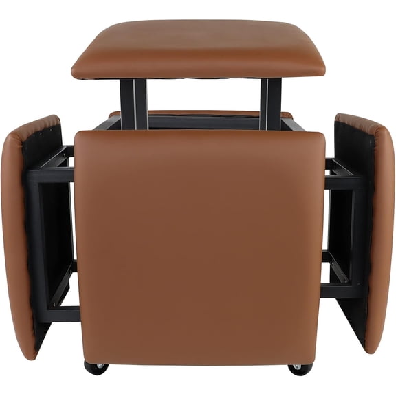 5 in 1 Nesting Ottoman Cube Chair, Stackable Stools, Leather Square Ottoman Bench, Foot Stool with Wheels for Living Room,Dining Room 15.75x15.75x16.54 inches