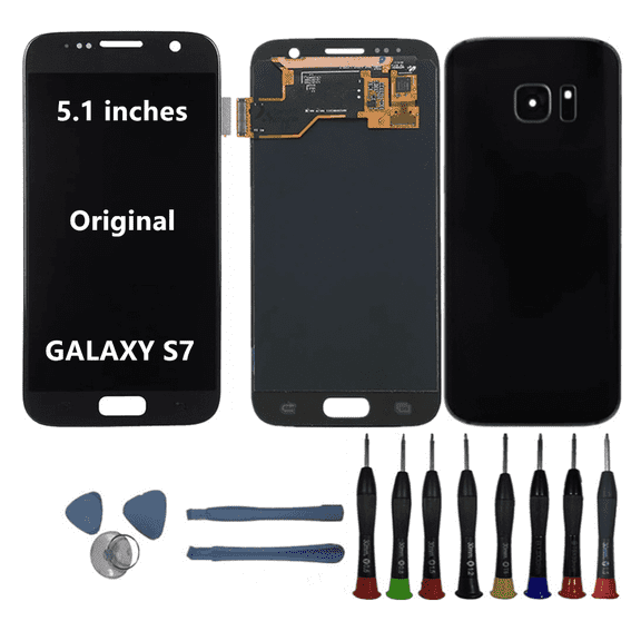 5.1" Original AMOLED Display for Samsung Galaxy S7 G930A G930P G930T G930V G930R4 Screen Replacement s7 Display Touch Screen Assembly (Black+Back cover+Tools)