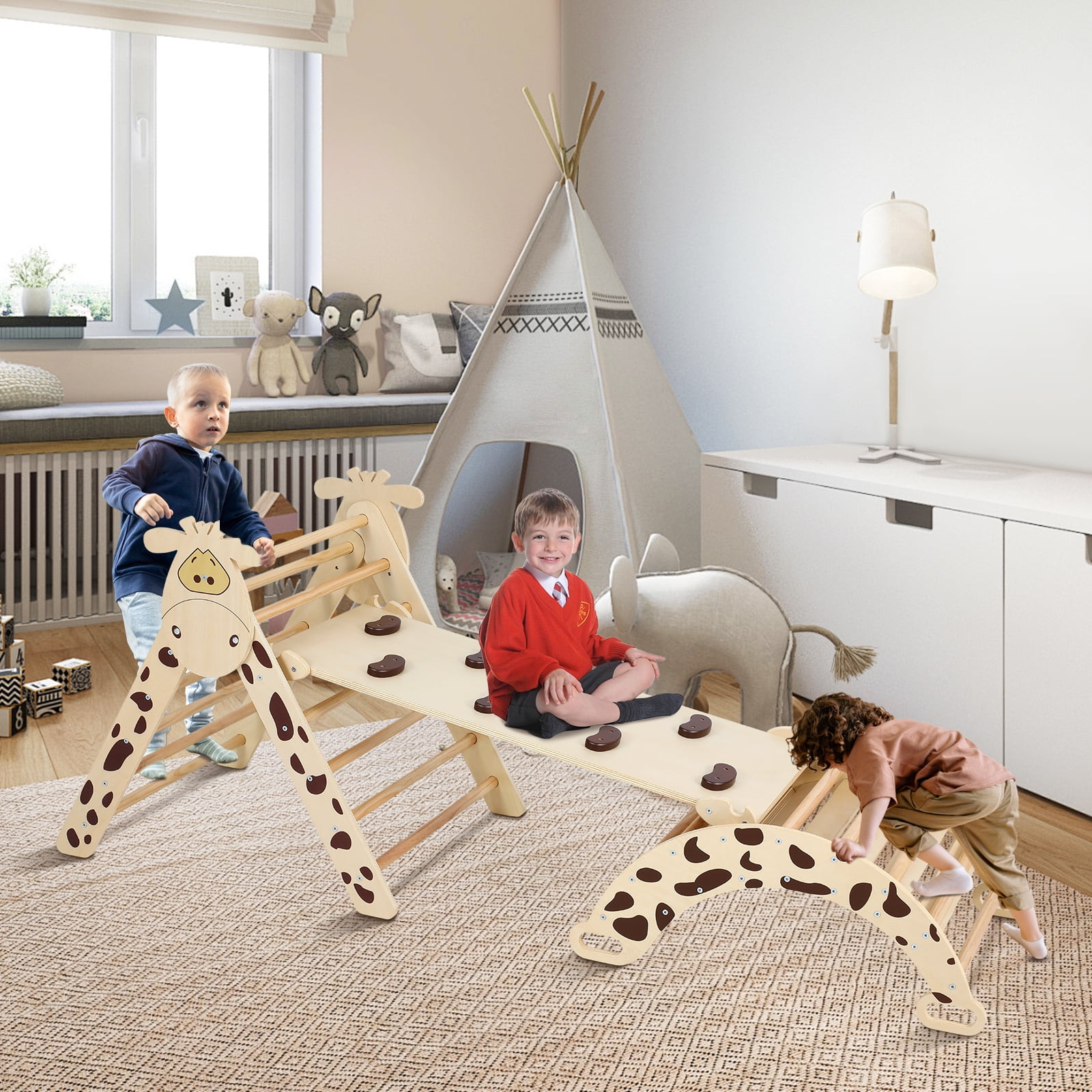 in Pikler Triangle Set, Indoor Wooden Montessori Climbing Toys