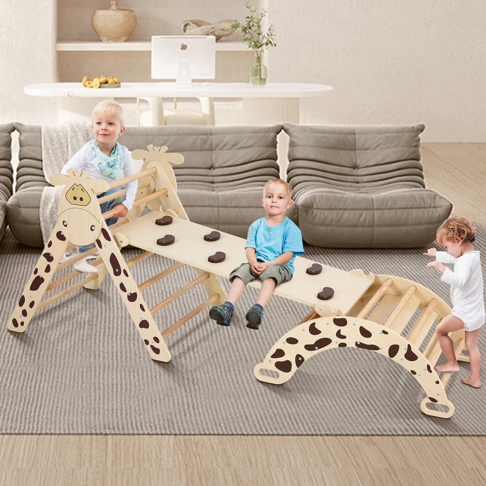 5 in 1 Pikler Triangle Set, Indoor Wooden Montessori Climbing Toys for