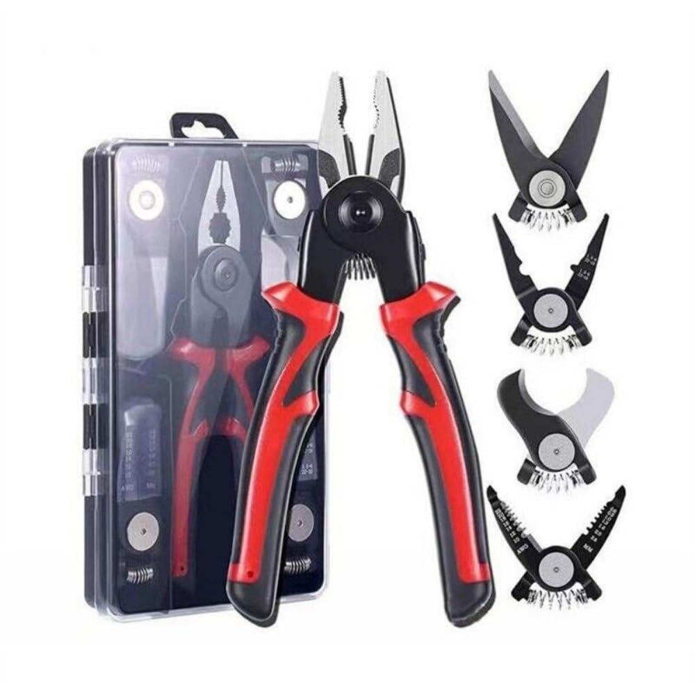 5 In 1 Plier Tool Set, Combination Interchangeable Pliers Kit With Cable Cutters, Wire Stripper, Scissor, Crimping Plier Multipurpose Combination 8 Inch Pliers Electrician Specific Tools