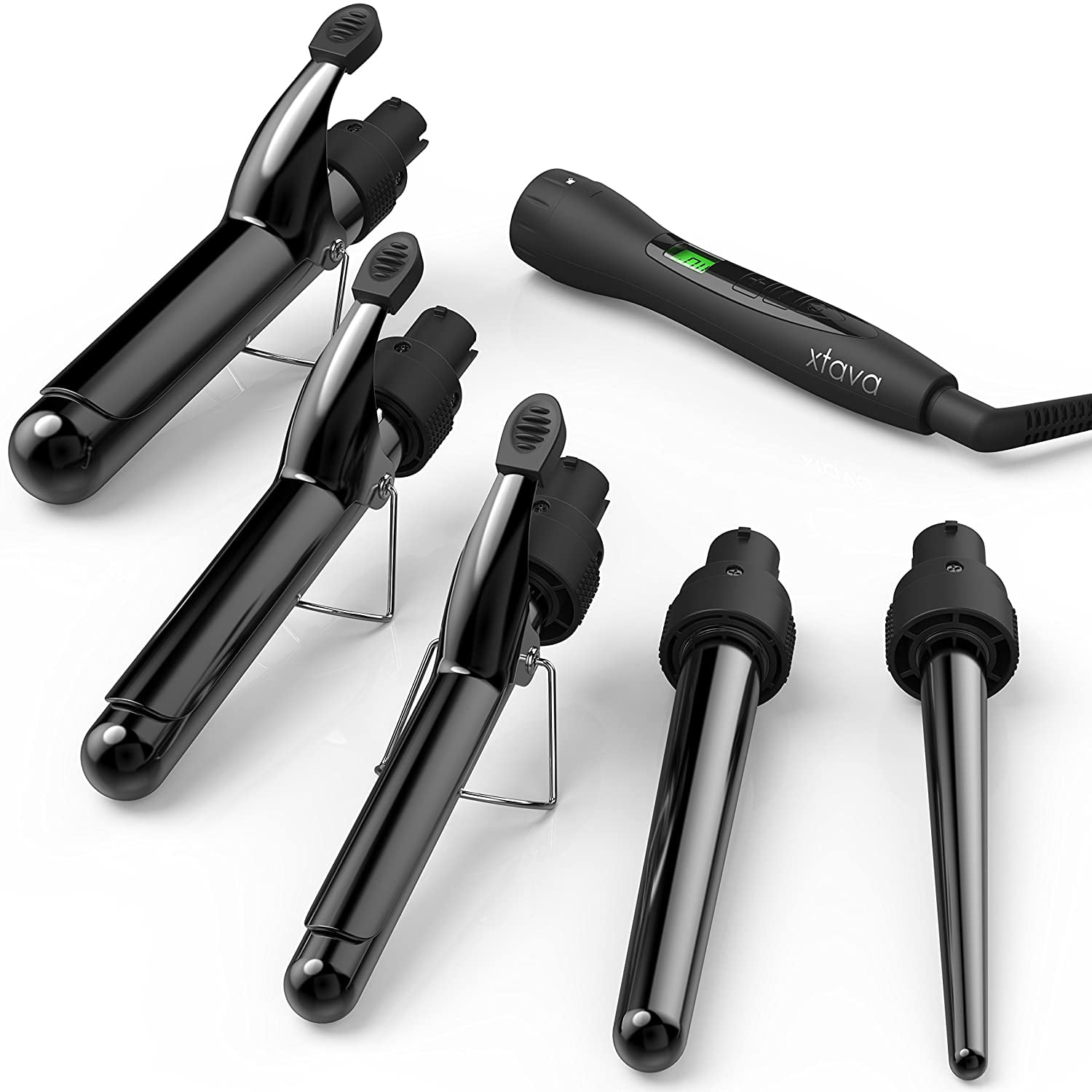 5 in 1 Professional Curling Iron and Wand Set 0.3 to 1.25 Inch Interchangeable Ceramic Barrel Wand Curling Iron Dual Voltage Hair Curler Set for All Hair Types with Glove