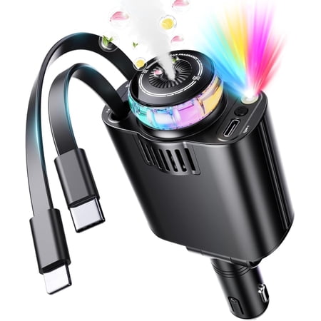 5 in 1 Retractable Car Charger with Aromatherapy and Starlight, USBC Car Charger Adapter, 69W Fast Charging Cars Phone Chargers, Cars Air Freshener Compatible for iPhone 16 15 14 13 12