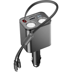 5 in 1 Retractable Car Charger Cigarette Lighter Splitter,159W Fast Car Charger with 2 in 1 Retractable Cable,Dual USB Port&Dual Cigarette Lighter,Compatible with iPhone,Car Electronic Devices