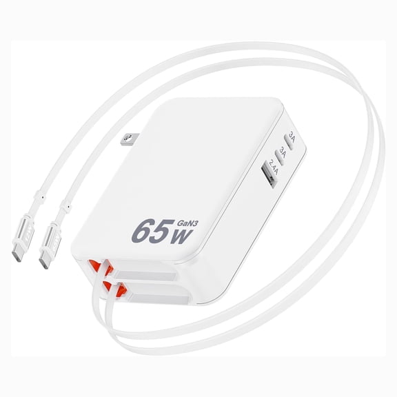 5 in 1 Retractable Wall Charger,65W Retractable Phone Charger Wall Plug with 3 USB Ports, 3.9FT PD USB C Chargers Block Fast Charging for Phone 17/16/15,M-a-c-B-o-o-k Pro,Galaxy 25 24 23,Pixel