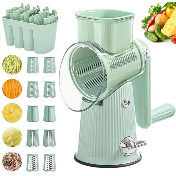 5 in 1 Rotary Grater, Kitchen Artifact 5 in 1 Food Chopper, AYUBOC 5 in 1 Gourmet Cheese Grater, 5 in 1 Cheese Grater, 5 in 1 Hand Crank Food Chopper-Green|5 Group Blades