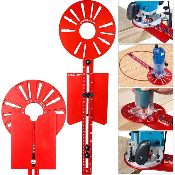 5 In 1 Router Circle Cutting Jig For Cutting/Routing Circle,Aluminum Router Milling Groove Bracket for Straight Or Cylindrical Edges,Adjustable Router Jig and Guide for Woodworking Edging Projects