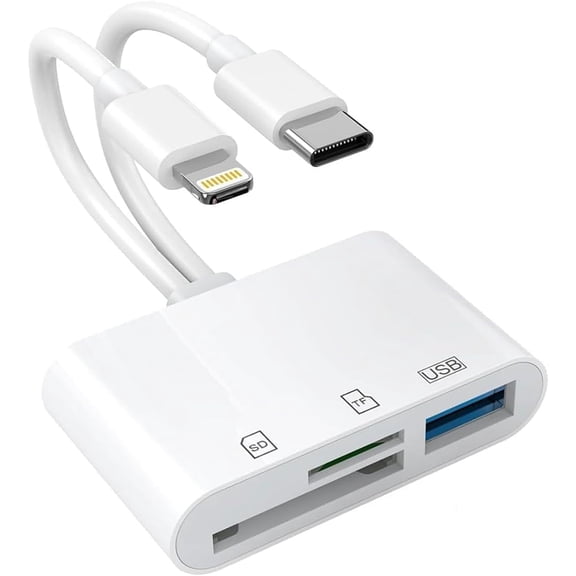 5 in 1 SD Card Reader for iPhone 17 17e 16 16e 15 14 13, USB-C & Lightning to SD MicroSD Card Adapter, Trail Camera Viewer for iPhone 17 Pro MaxAir/iPad/Macbook/Android, Plug and Play,