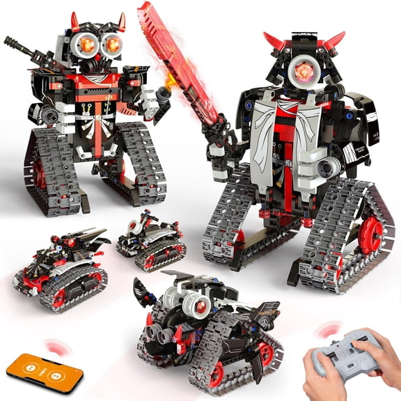 5 in 1 STEM RC Robot Building Kit, APP & Remote Control Samurai/Ninja Blocks 419 Pcs, Erector Set RC Toy for Kids, DIY Build Science Educational Gift for Age 12+ Boys & Girls