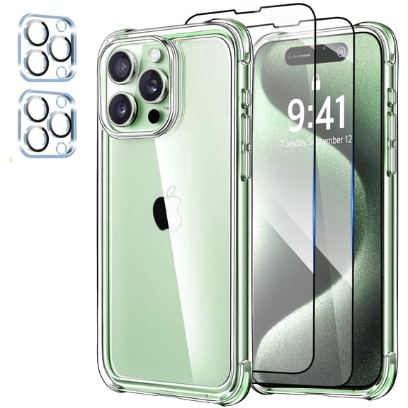 5 in 1 Set iPhone 16 Pro max - 6.5", 1 Phone Case + 2 Screen Protector + 2 Camera Lens Protector, Shockproof Drop HD Tempered Glass and Non-Yellowing Transparent Case for iPhone 16 Pro max