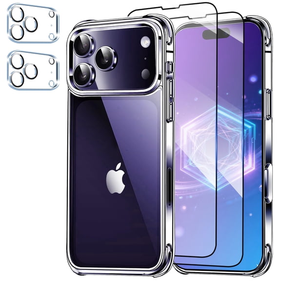 5 in 1 Set iPhone 17 Pro Max - 6.9", 1 Phone Case + 2 Screen Protector + 2 Camera Lens Protector, Shockproof Drop HD Tempered Glass and Non-Yellowing Transparent Case for iPhone 17 Pro Max
