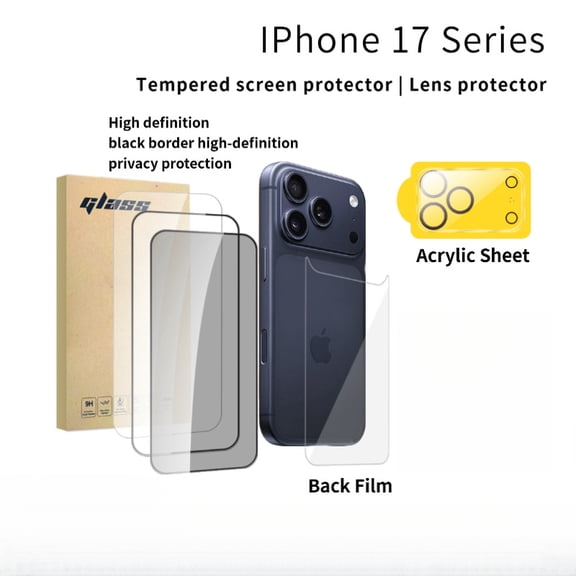 (5 in 1 Set) For iPhone 17 Series: Tempered Glass Set, Transparent, Silk Screen, Privacy Tempered Glass, 3D Transparent Lens Film, Back Film(Iphone 16, IPhone 17promax)