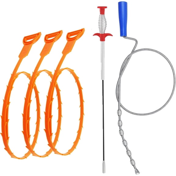 5 in 1 Sink Snake Cleaner Drain Auger Hair Catcher, Sink Dredge Drain Clog Remover, Hair Remover, Drain Clog Remover Cleaning Tools, Plumbing Snake for Sewer, Showers and Kitchen