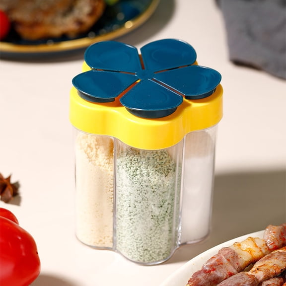 5 in 1 Spice Container, Seasoning Organizer with Shaker Lids and Mesh Sifter, Compact Kitchen Spice Storage Jar for Home Cooking, BBQ, Camping and Travel
