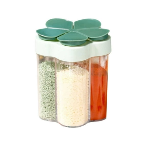 5 in 1 Spice Containers,Multi-Spice Dispenser,Portable Travel Seasoning Condiment Containers,Salt Pepper Spice Shaker with Lid Clear Container Jars(Green)