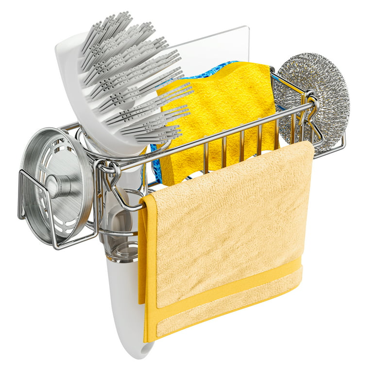 Sponge Holder Movable Kitchen Sink Brush Hanging 304 Stainless Steel 2 in 1