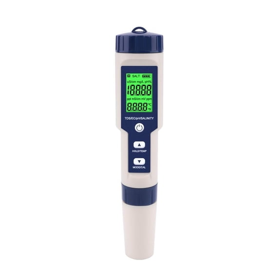 5 in 1 TDS/EC/PH/Salinity/Temperature Meter Digital Water Quality Monitor Tester for Pools, Drinking Water, Aquariums ,Accurate - WHITE_PH EC TDS SALT TEMP