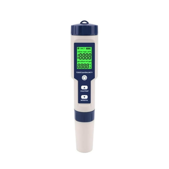 5 in 1 TDS/EC/PH/Salinity/Temperature Meter Digital Water Quality Monitor Tester for Pools, Drinking Water, Aquariums ,Accurate - PH EC TDS SALT TEMP_X