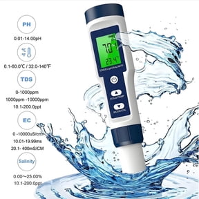 5 in 1 Tester  Pool Salt Tester & pH Meter with Temperature, Digital Meter and PH Tester for Water, PH/TDS/EC/Salinity/Temp Meter with ATC, for Household Drinking Water Hot Tub Spas Fish Tank