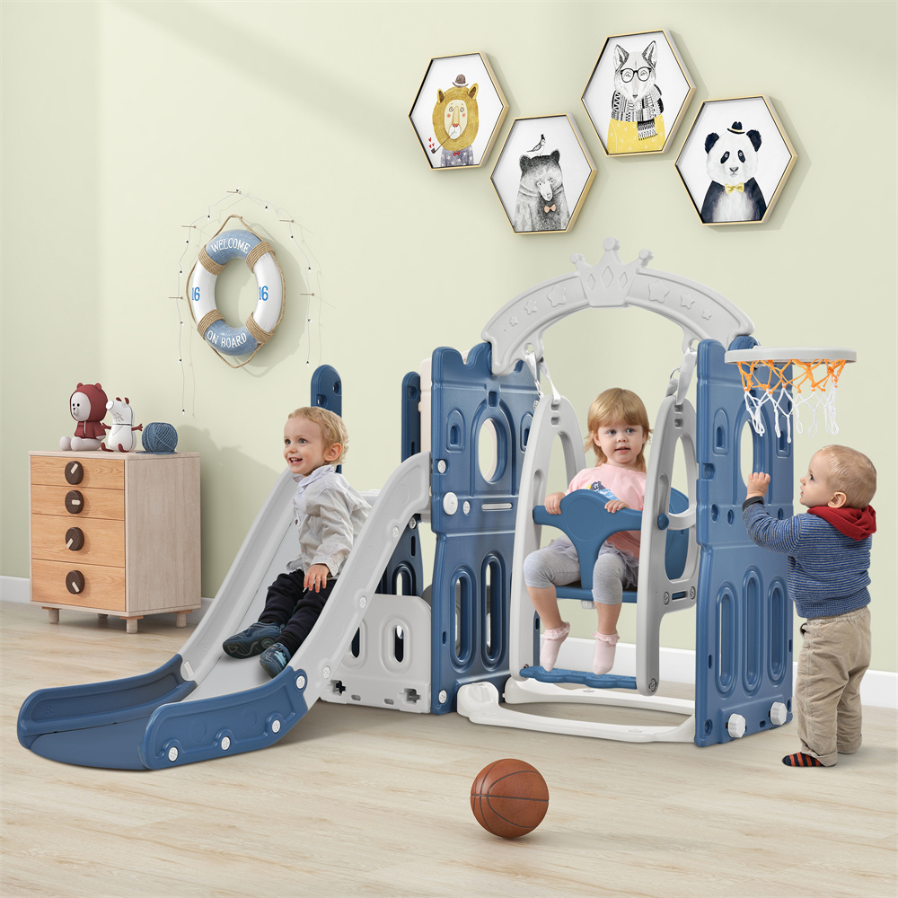 7-in-1 Toddler Slide and Swing Set with Basketball Hoop