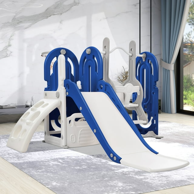 5 in 1 Toddler Slide & Swing Set, Indoor/Outdoor Playground with