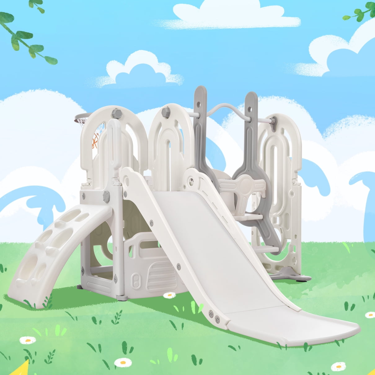 5 in 1 Toddler Slide and Swing Set,Kids Playhouse Climber Slide Playset ...
